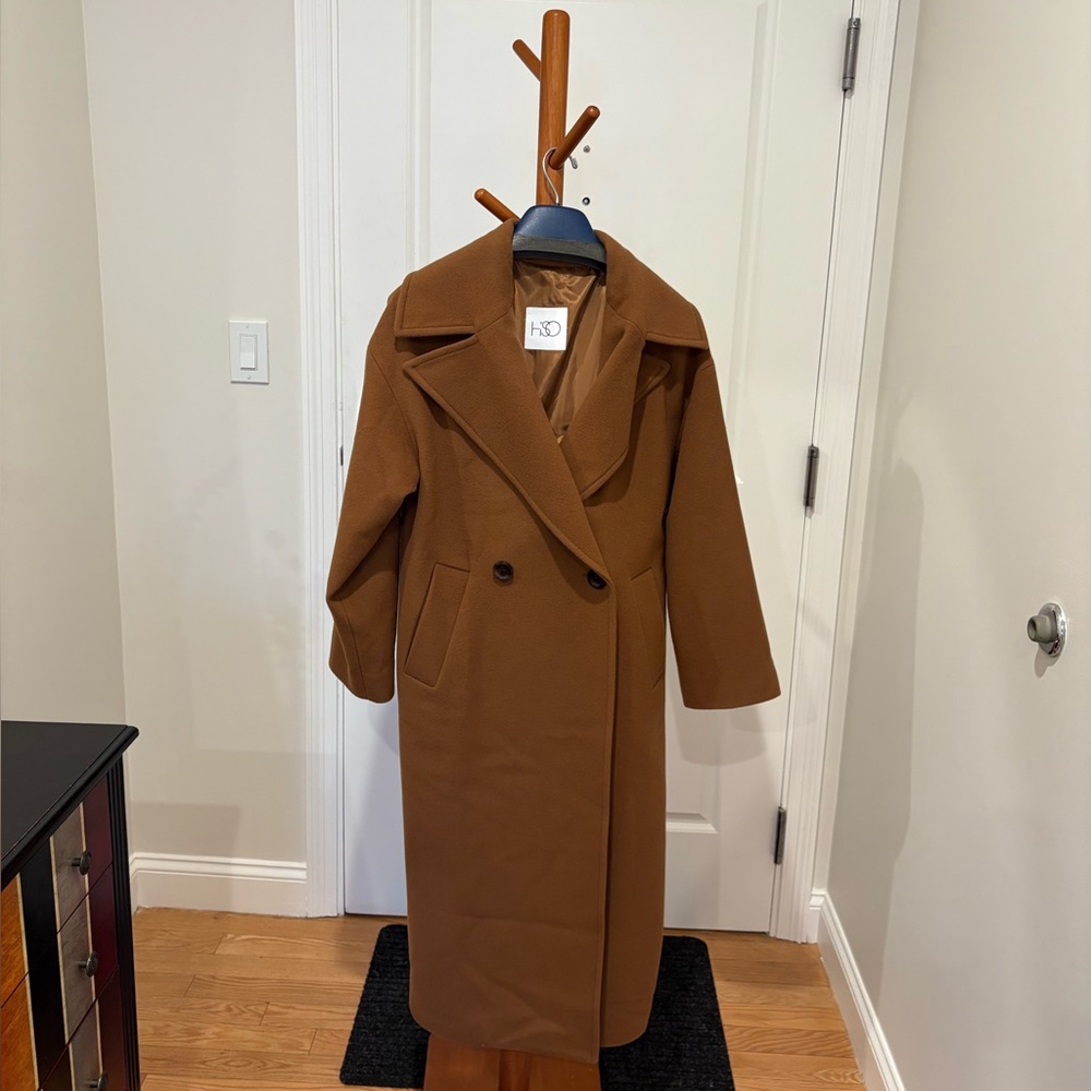 NWOT double breasted brown HISO wool/cashmere coat